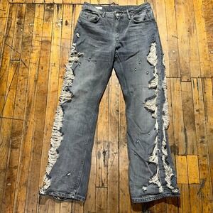 Zara Jeans Womens Size 10 Black Denim Distressed Comfort Flat Front Straight Leg